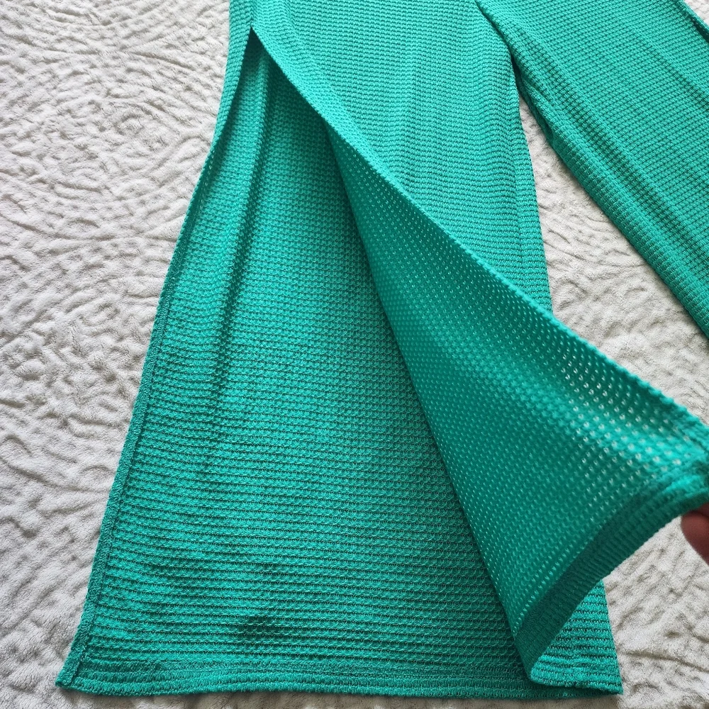 VENUS Women's Swimsuit Waffle Knit Cover-Up Pants And Top Set Sz XL Green